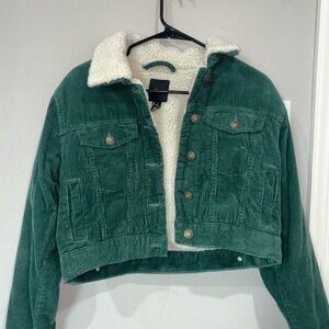 Forever 21 Green Corduroy Sherpa-Lined Cropped Jacket